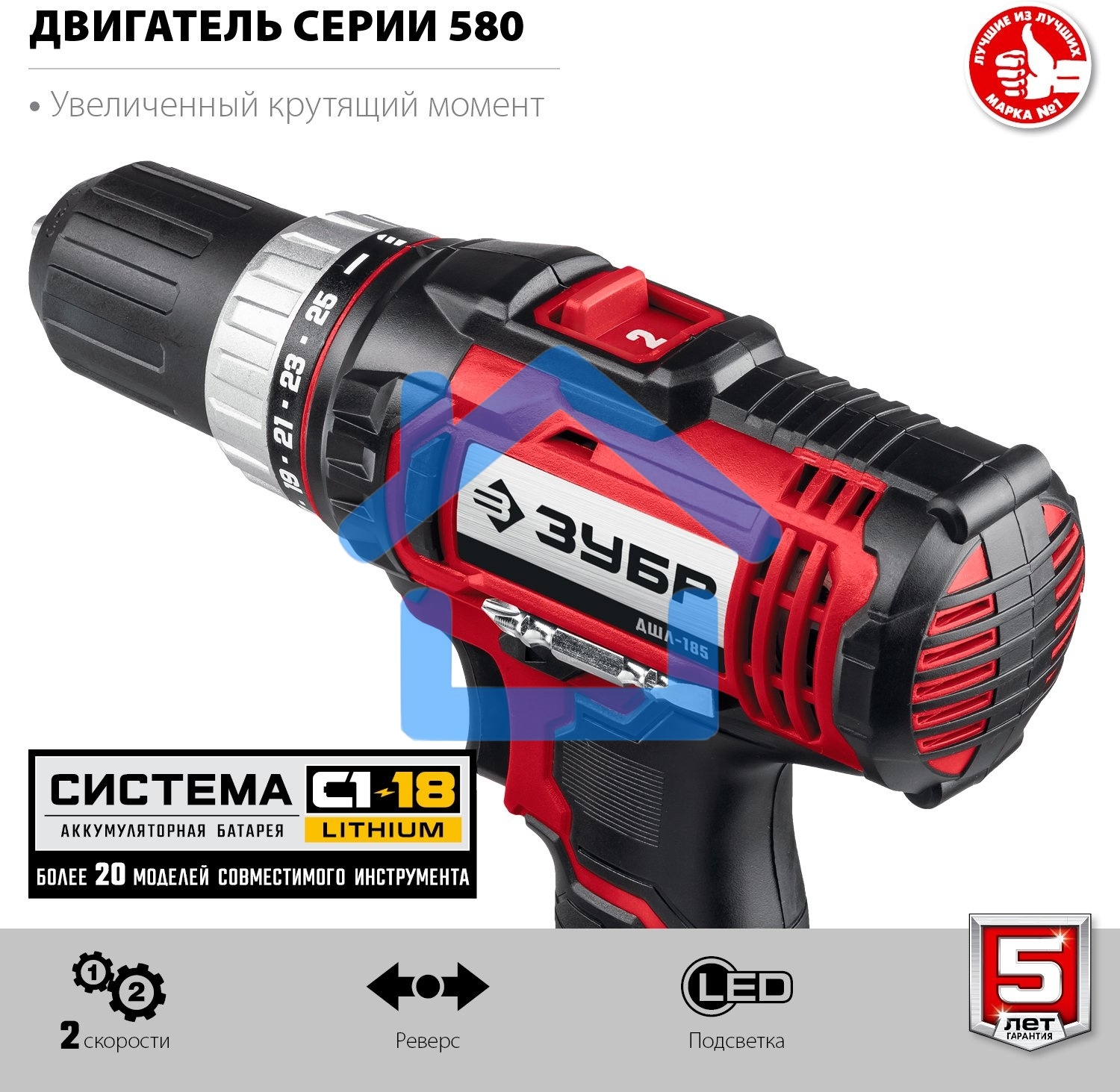 Дрель-шуруповерт ЗУБР ДШЛ-185, Аккумуляторная, 14,4В, Без АКБ и ЗУ