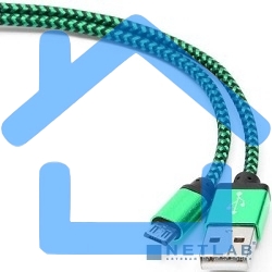 Кабель Gembird USB 2.0 Cablexpert CC-mUSB2gn1m, AM/microBM 5P, 1м, нейлоновая оплетка, алюминиевые разъемы, зеленый, пакет