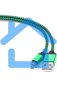 Кабель Gembird USB 2.0 Cablexpert CC-mUSB2gn1m, AM/microBM 5P, 1м, нейлоновая оплетка, алюминиевые разъемы, зеленый, пакет