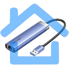 Сетевой адаптер Vention USB 3.0 M/Gigabit Ethernet RJ45+OTG хаб 3xUSB Синий - 0.15м.