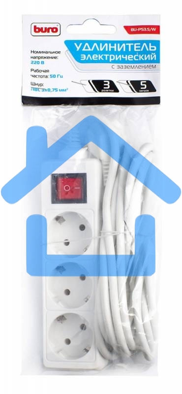 Сетевой удлинитель Buro BU-PS3.5/W 5м (3 розетки) белый (пакет ПЭ)