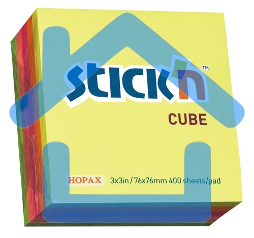Блок самоклеящийся бумажный Stick`n 21012 76x76мм, 400 листов, 70 г/м2, неон, 5 цветов в упаковке
