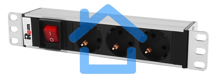 Блок розеток ЦМО Rem-10 без шнура с выкл., 3 Schuko, вход IEC 60320 C14, 10A, алюм., 10