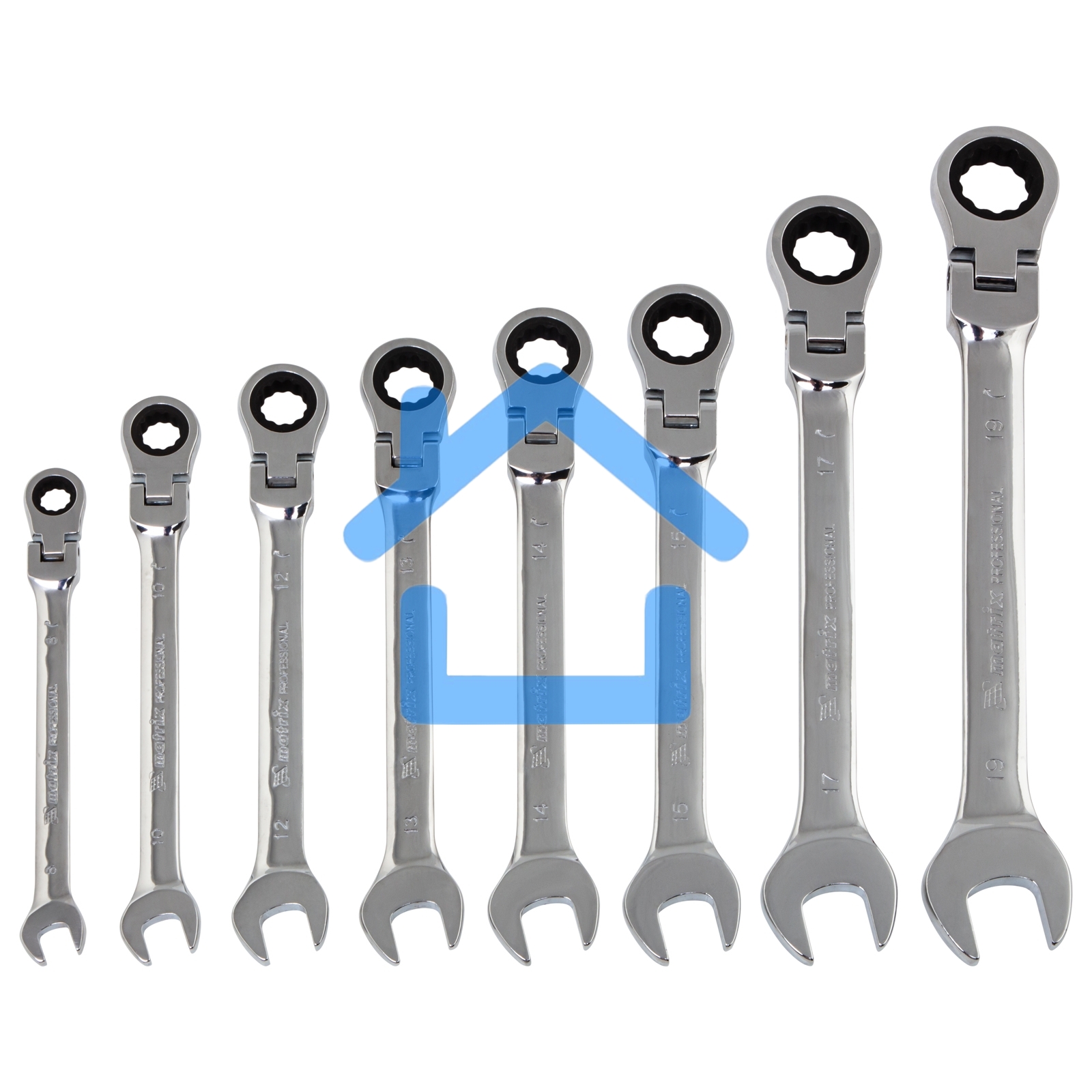 Набор ключей Matrix комбинированных, трещоточных шарнирных 8шт