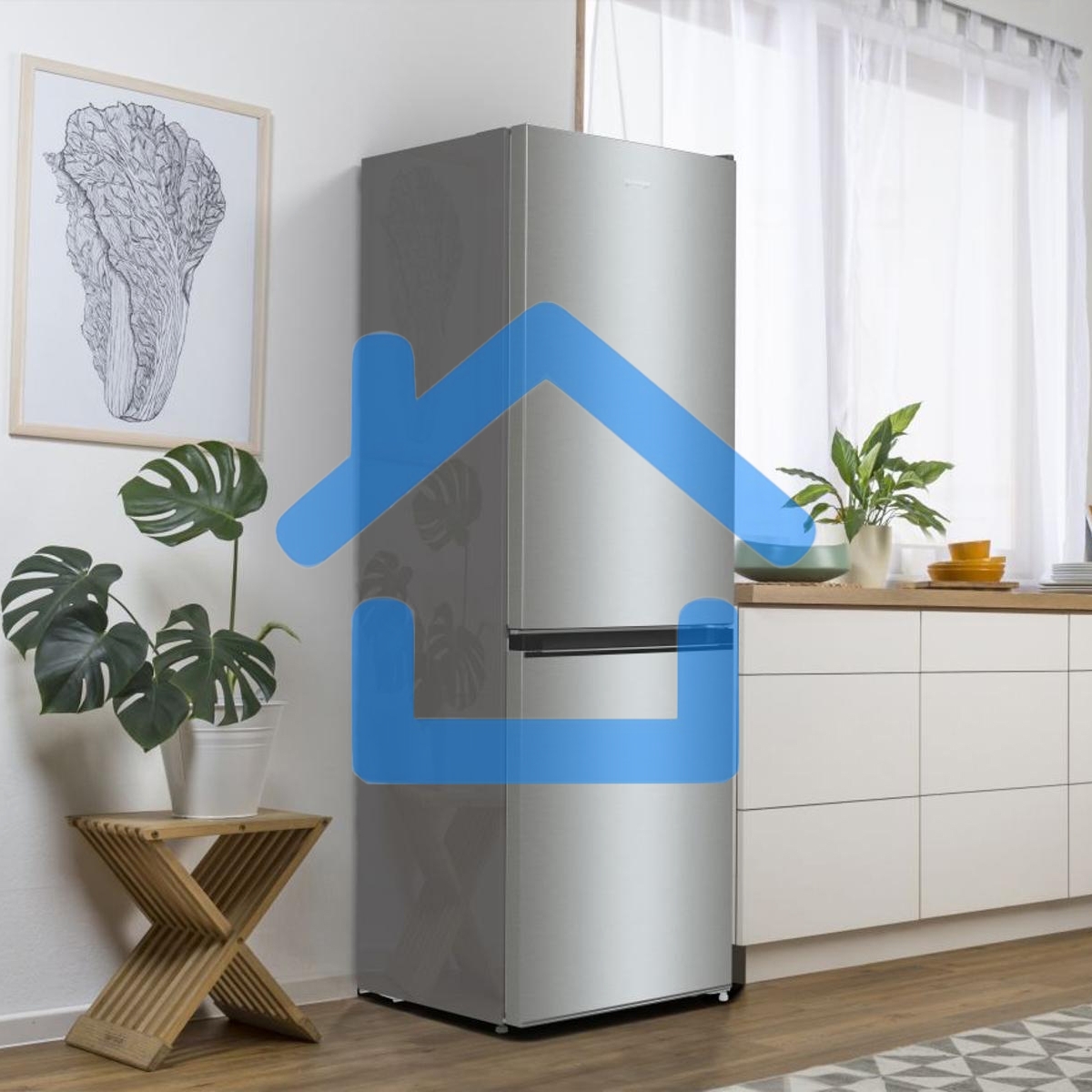 Холодильник Gorenje NRKE62XL серебристый металлик двухкамерный 203/99л морозилка снизу, No Frost