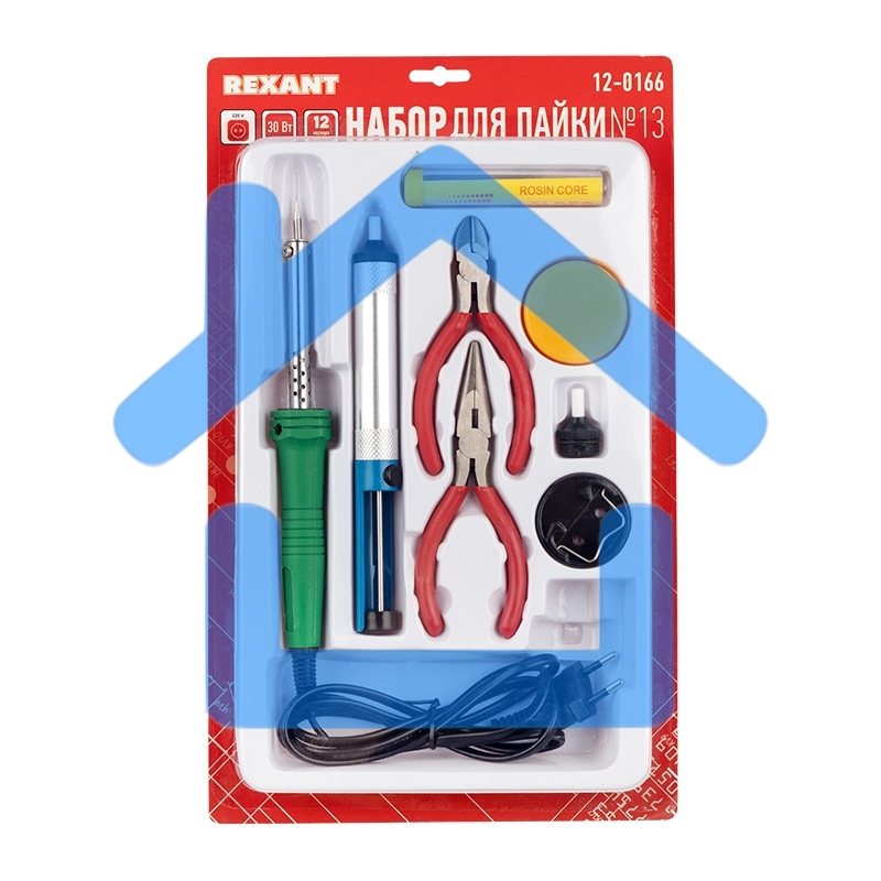 Набор для пайки Rexant №13 (паяльник 30Вт, подставка, канифоль, припой, бокорезы, тонкогубцы)