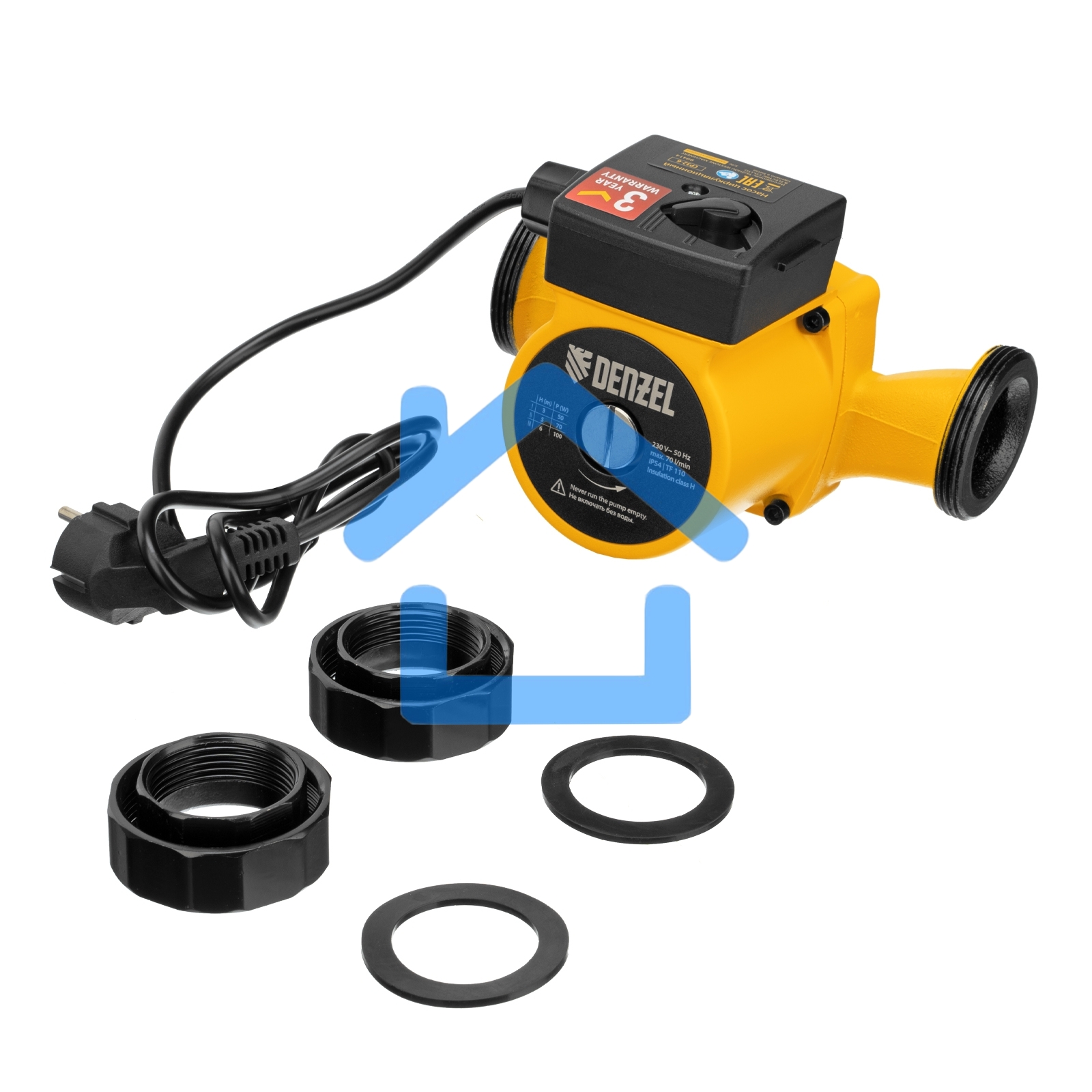 Циркуляционный насос CP32-6, напор 6 м, 70 л/мин, 1 м кабель, монт. длина 180 мм Denzel