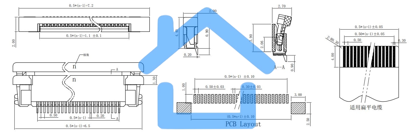 Разъем FPC Half Coverage Top Contact 0.5K-BS-28PWB 28 pin высота 2мм шаг 0,5мм