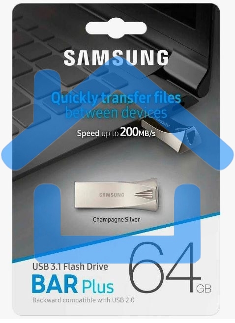 Флешка USB R/W 64Gb USB Drive <USB 3.1> Samsung BAR Plus (up to 300Mb/s) (MUF-64BE3/APC) серебристый