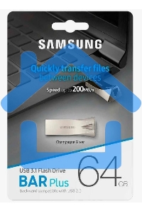 Флешка USB R/W 64 Gb USB Drive <USB 3.1> Samsung BAR Plus (up to 300Mb/s) (MUF-64BE3/APC) серебристый