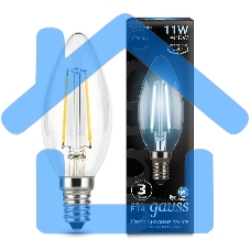 Лампа светодиодная филаментная Gauss Black Filament 11Вт свеча 4100К E14