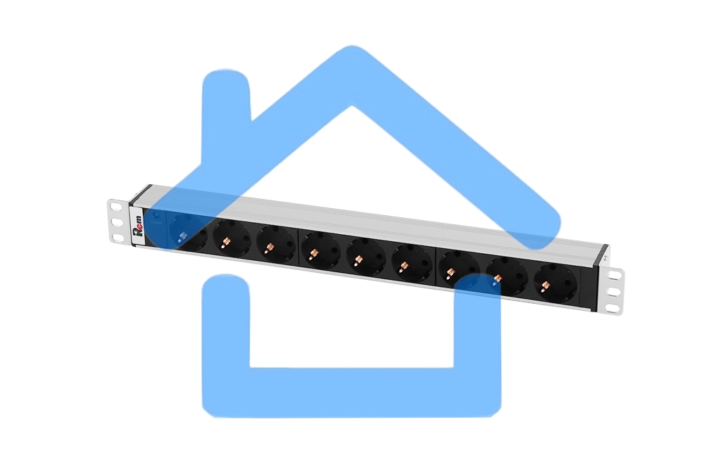 Блок розеток Rem-10 без шнура с инд., 9 Sсhuko, вход IEC 60320 C14, 10A, алюм., 19