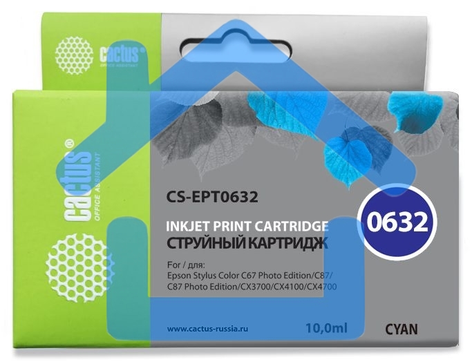 Картридж струйный Cactus CS-EPT0632 голубой (10 мл) для Epson Stylus C67/C87/CX3700/CX4100/CX4700