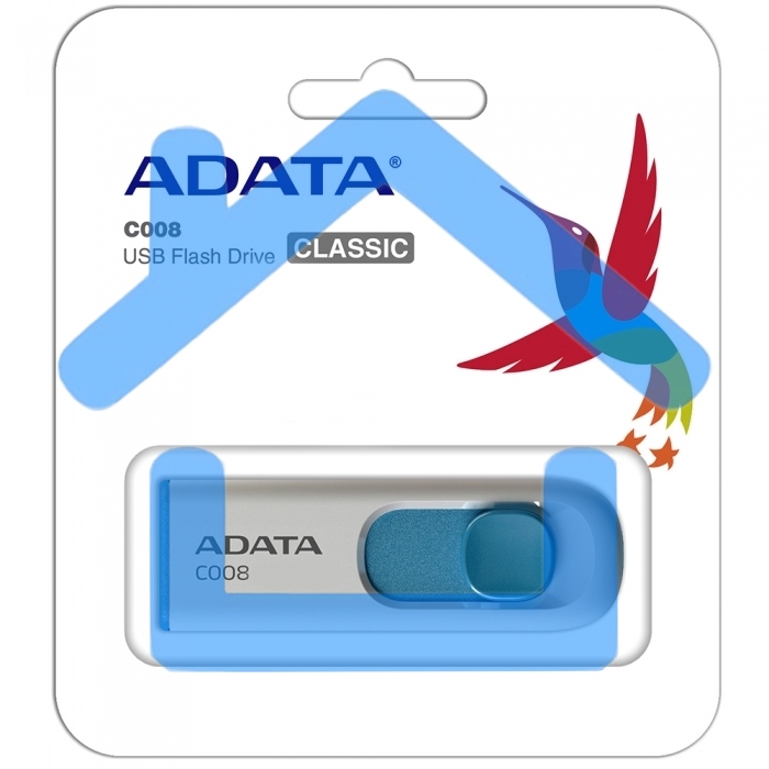 Флешка USB ADATA C008 (AC008-16G-RWE), 16Gb, USB 2.0, R/W 15/5, белый / синий