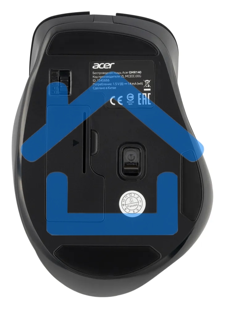 Мышь беспроводная Acer OMR140 черный, 1600 dpi, радиоканал, USB, кнопки - 6