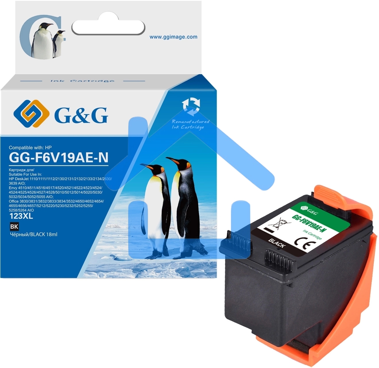 Картридж струйный G&G GG-F6V19AE-N 123XL черный (18мл) для HP DJ 1210/1212/1212/2130/2131/2132/2133/2134/2630/3639 AIO;Envy 4510/4512/4516/4517/4520/4521/4522/4523/4524/4524/4525/4526/4527/4528/5010/5012/5014/5020/5030/5032/5034/5052/5055 AIO;Office 3830/