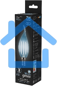 Лампа светодиодная Gauss LED Filament Свеча на ветру E14 7W 580lm 4100К 1/10/50