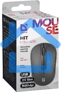 Мышь беспроводная Defender Hit MM-495 черный, 1600 dpi, радиоканал, USB, кнопки - 3