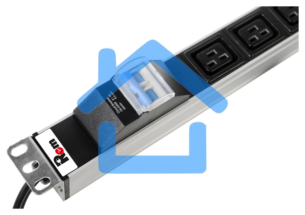 Блок силовых розеток Rem Rem-16, IEC 60320 С19 х 6, вход Schuko, шнур 3 м, 45х484х45 мм (ВхШхГ), 16А, автомат