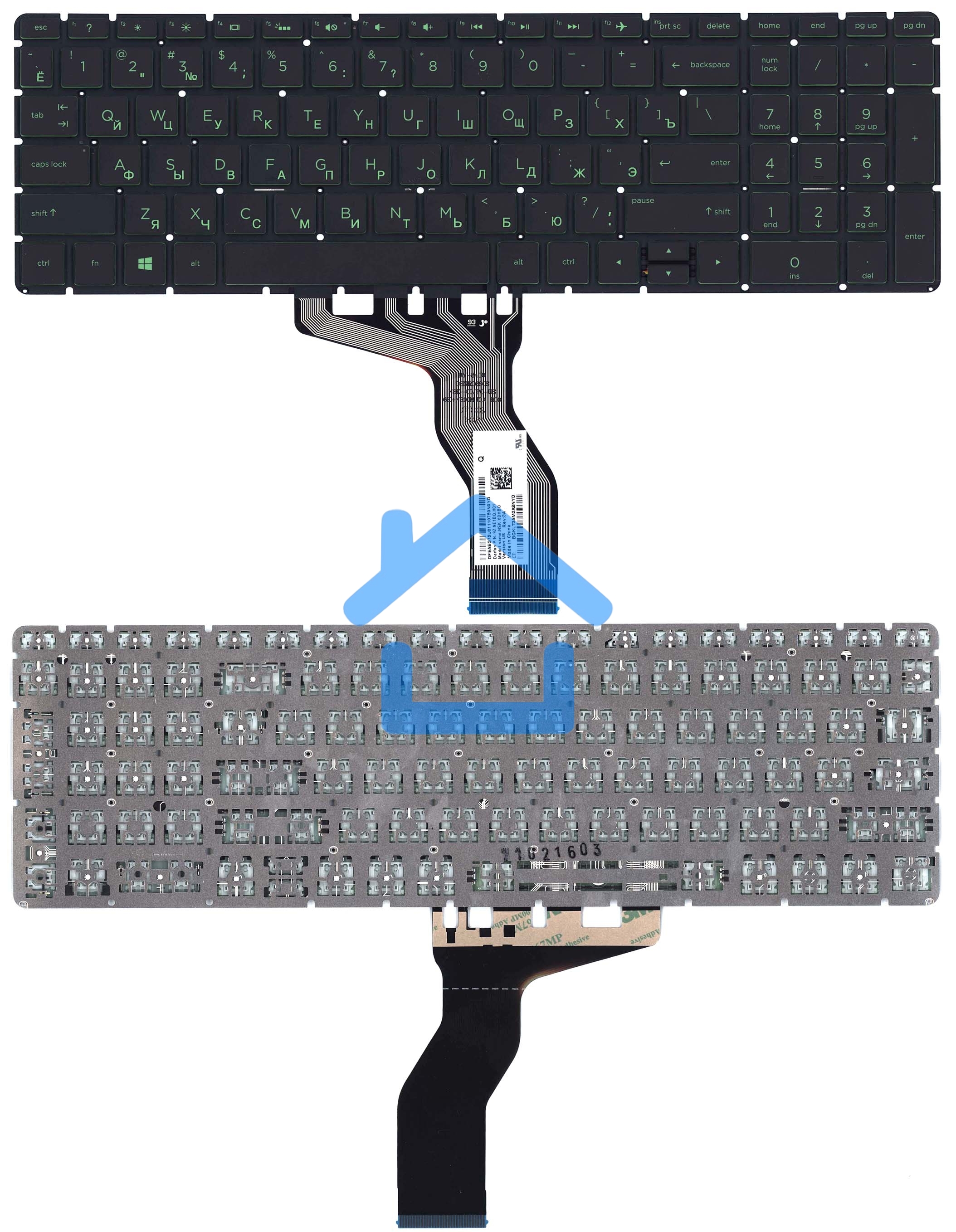 Клавиатура для ноутбука HP Pavilion Power 15-cb000 черная с зеленой подсветкой