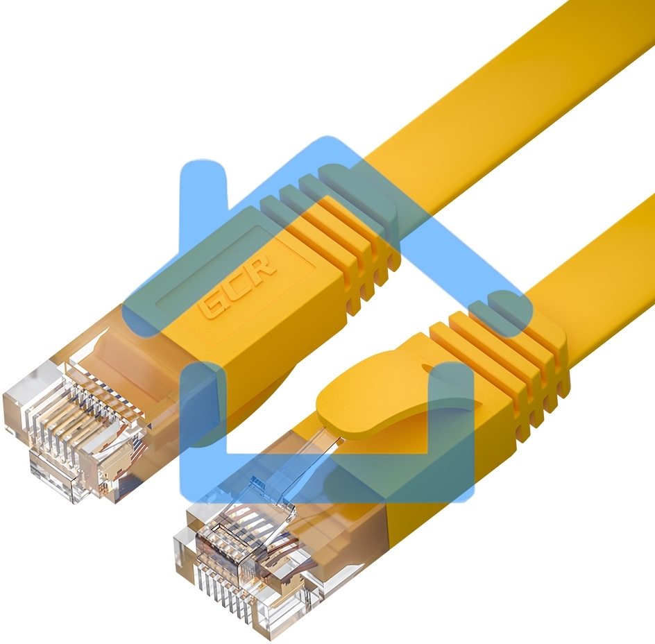 Патч-корд GCR PROF плоский прямой 2.0m, UTP медь кат.6, желтый, 30 AWG, ethernet high speed 10 Gbит/с, RJ45, T568B, GCR-52827