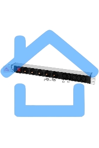 Блок розеток ЦМОRem-10 без шнура с выкл., 5 Schuko, 5 IEC 60320 C13, вход IEC 60320 C14, 10A, алюм., 19