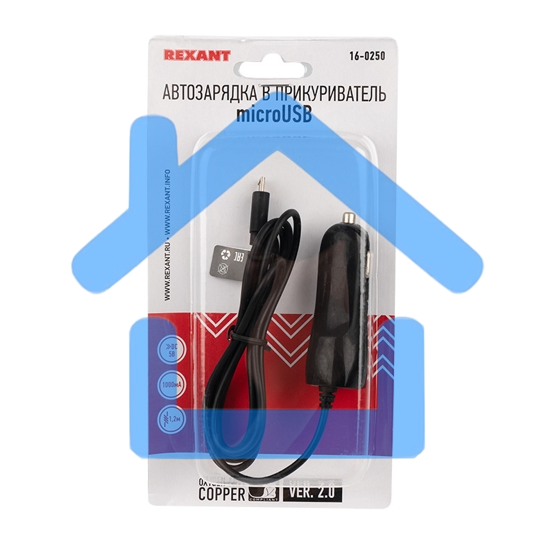 Автозарядка в прикуриватель microUSB (АЗУ) (5 V, 1000 mA) шнур спираль 1.2 м черный Rexant