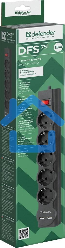 Сетевой фильтр Defender 1.8M DFS 751 5OUTL.