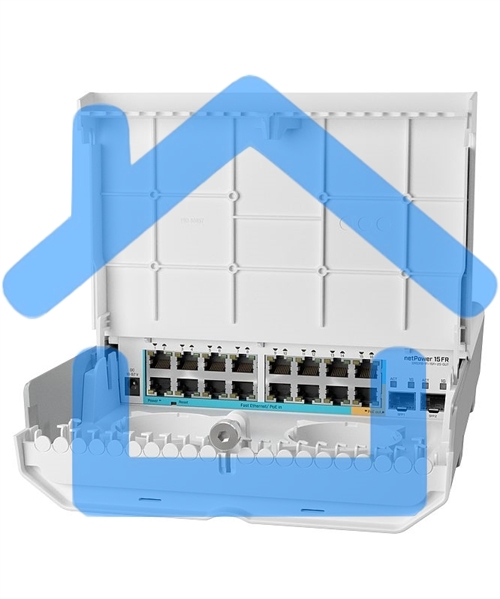 Коммутатор MikroTik netPower 15FR with 800MHz CPU, 256MB RAM, 16 x 10/100Mbps Ethernet ports (15 with Reverse POE-in, 1 with PoE-OUT), 2 x SFP, RouterOS L5 or SwitchOS (dual boot), outdoor enclosure, mounting ki