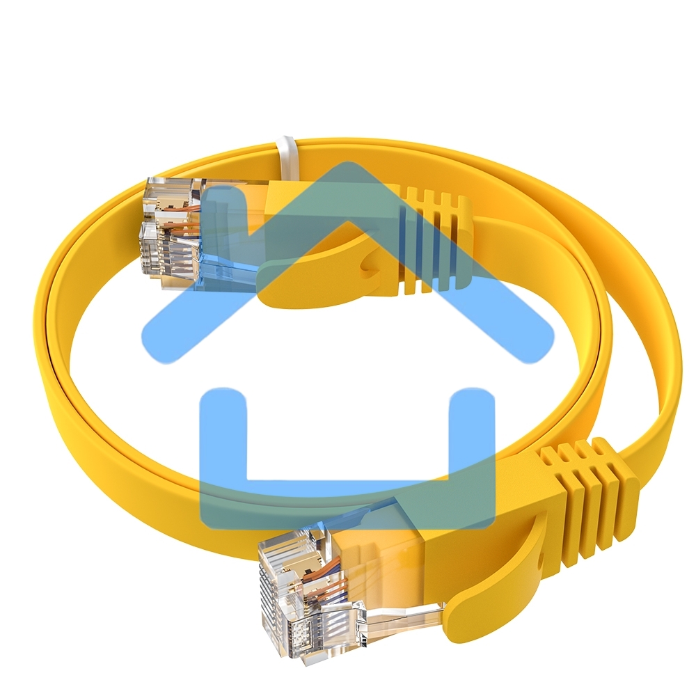 Патч-корд GCR PROF плоский прямой 2.0m, UTP медь кат.6, желтый, 30 AWG, ethernet high speed 10 Gbит/с, RJ45, T568B, GCR-52827