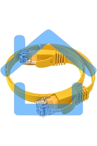 Патч-корд GCR PROF плоский прямой 2.0m, UTP медь кат.6, желтый, 30 AWG, ethernet high speed 10 Gbит/с, RJ45, T568B, GCR-52827