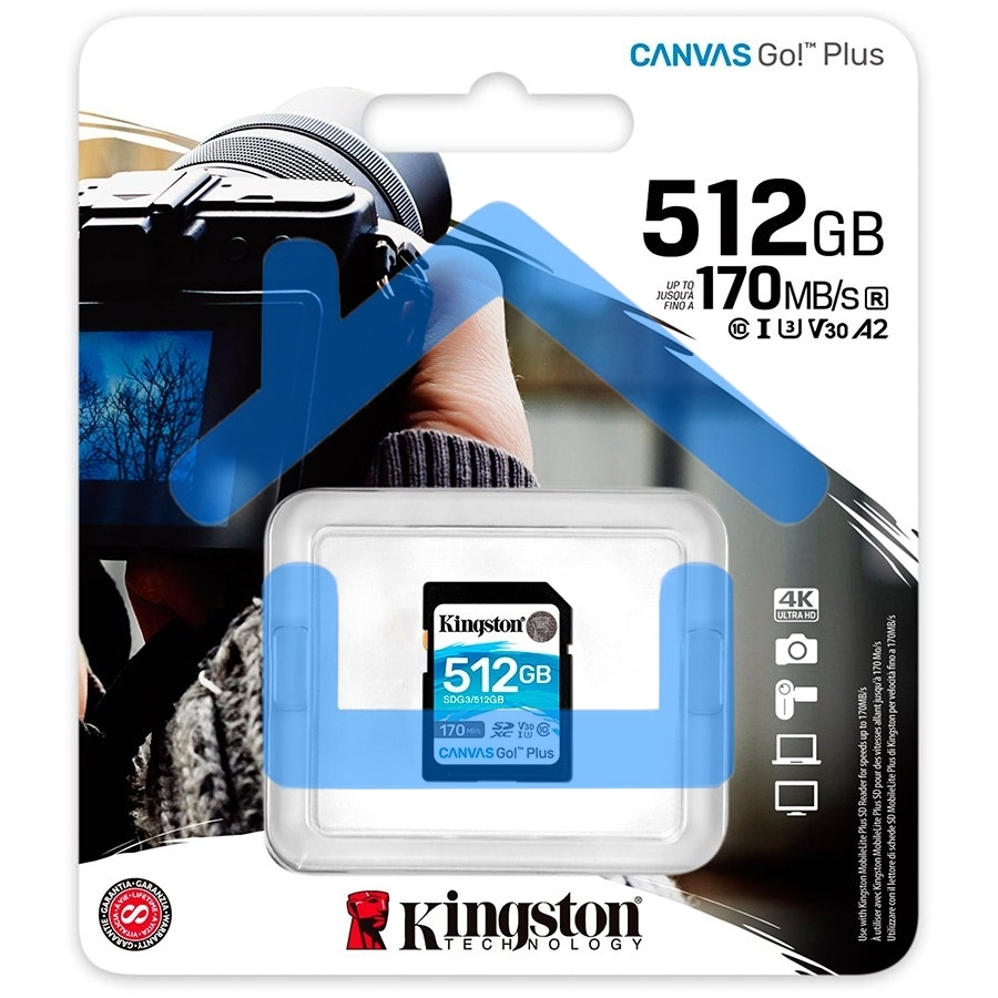 Флеш карта SD 512Gb Kingston SDXC Class 10 UHS-I U3 V30 Canvas Go Plus 170MB/s