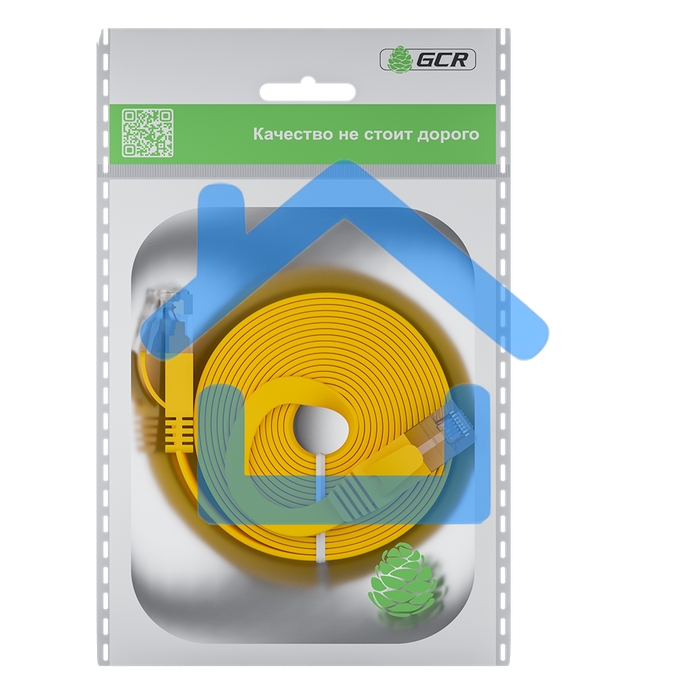 Патч-корд GCR PROF плоский прямой 2.0m, UTP медь кат.6, желтый, 30 AWG, ethernet high speed 10 Gbит/с, RJ45, T568B, GCR-52827