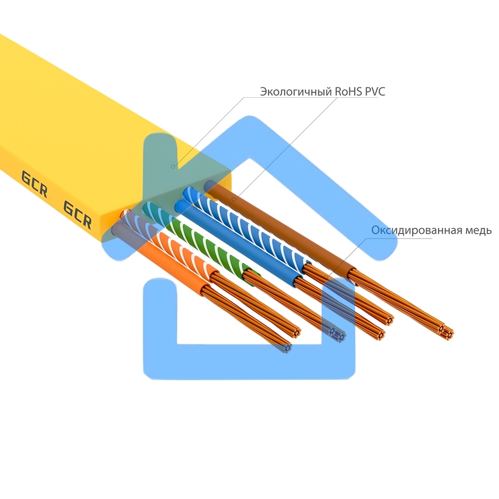 Патч-корд GCR PROF плоский прямой 2.0m, UTP медь кат.6, желтый, 30 AWG, ethernet high speed 10 Gbит/с, RJ45, T568B, GCR-52827