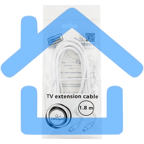 Кабель телевизионный Cablexpert CCV-515-W, Coaxial M/F, белый, 1.8м
