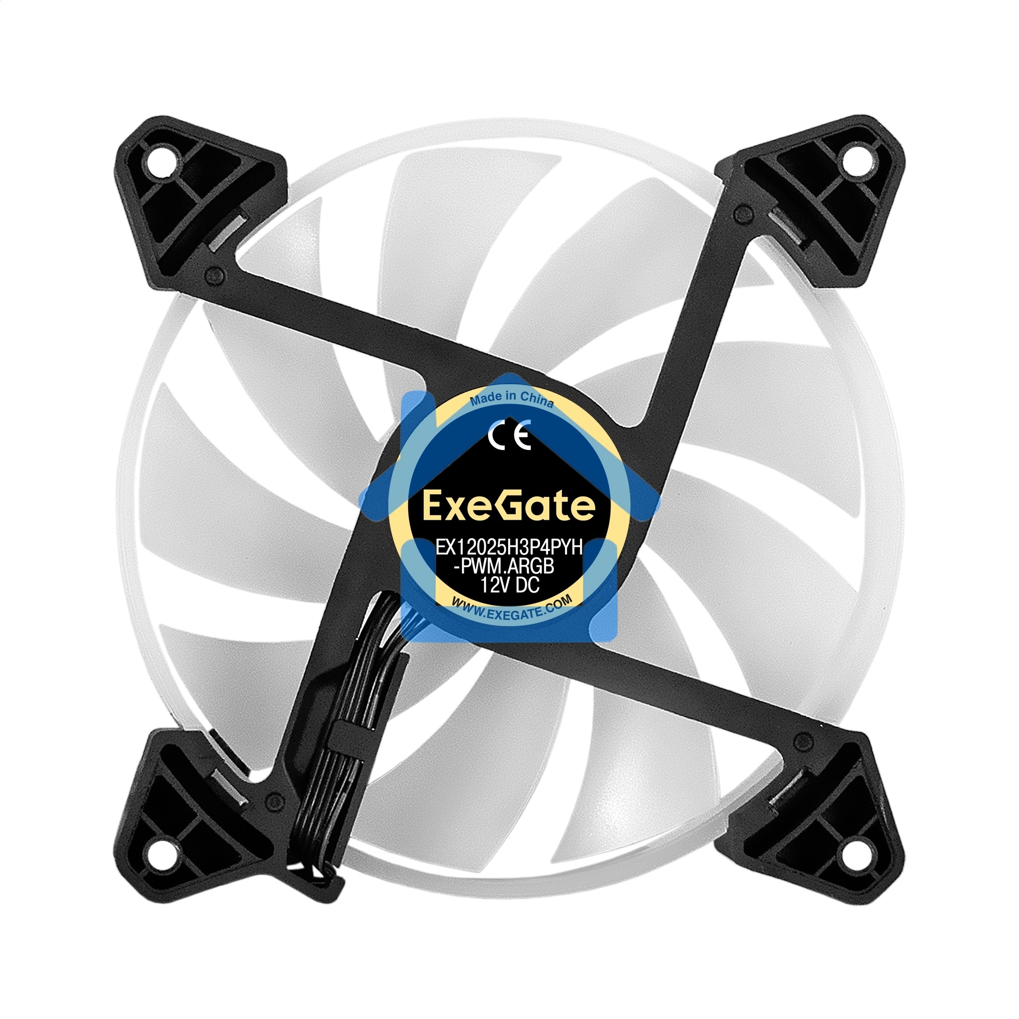 Вентилятор для корпуса ExeGate EX12025H3P4PYH-PWM.ARGB черный/белый, 120 мм, 1800 об/мин, 26 дБ, 4 pin