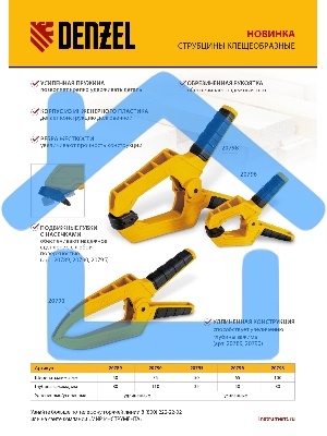 Струбцина клещеобразная Denzel усиленная 50 х 35 мм, двухкомпонентные рукоятки