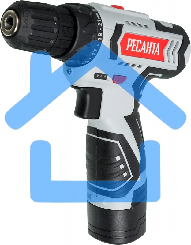 Дрель-шуруповерт Ресанта ДА-12-2ЛК 75/14/2, Аккумуляторная, 12В, 2 АКБ, Кейс