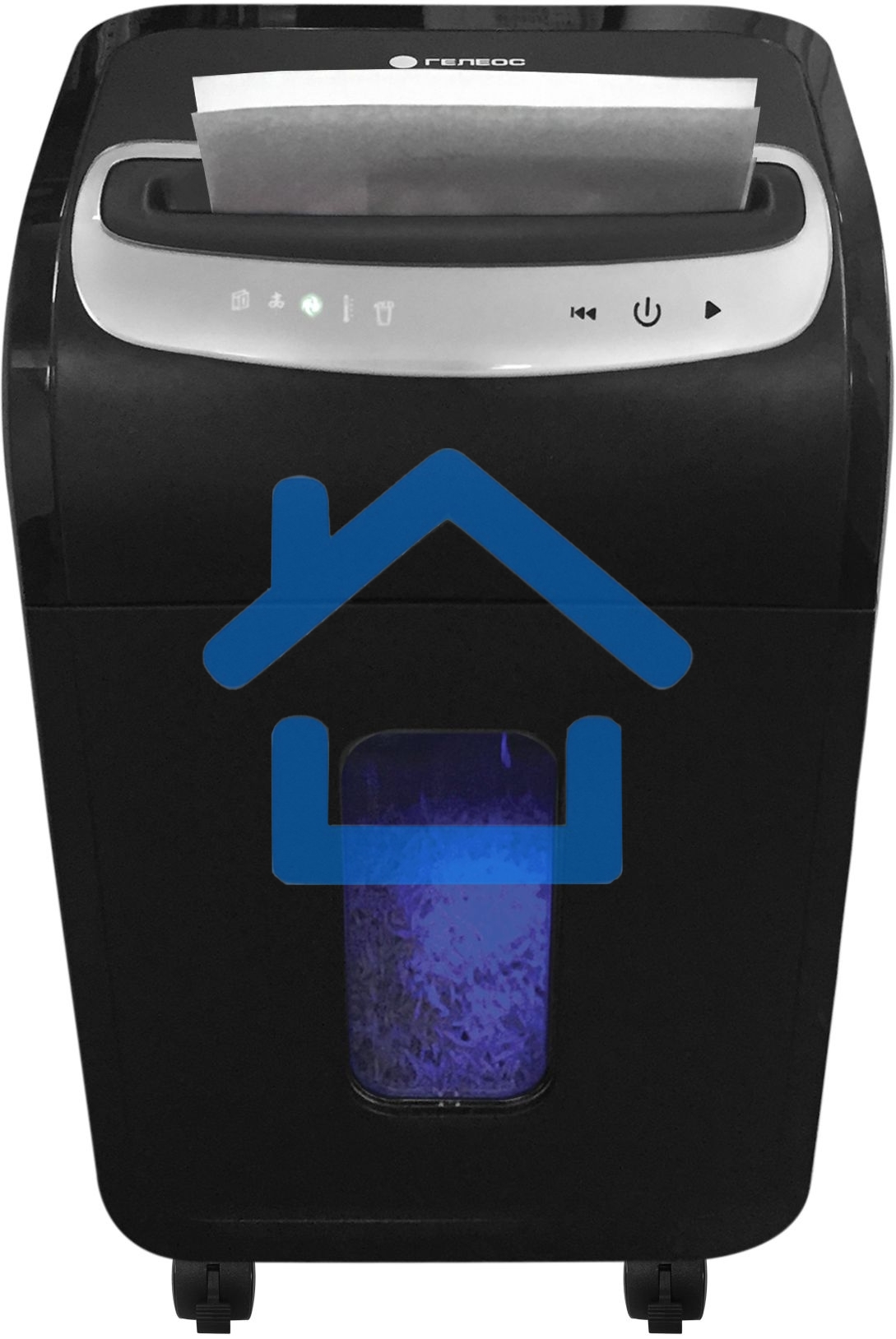 Шредер ГЕЛЕОС УМ35-5, (DIN P-5), фрагмент 1,9х14мм, 24-27 лист (70г/м2), CD/пл.карты/скрепки/скобы, 35 литров 