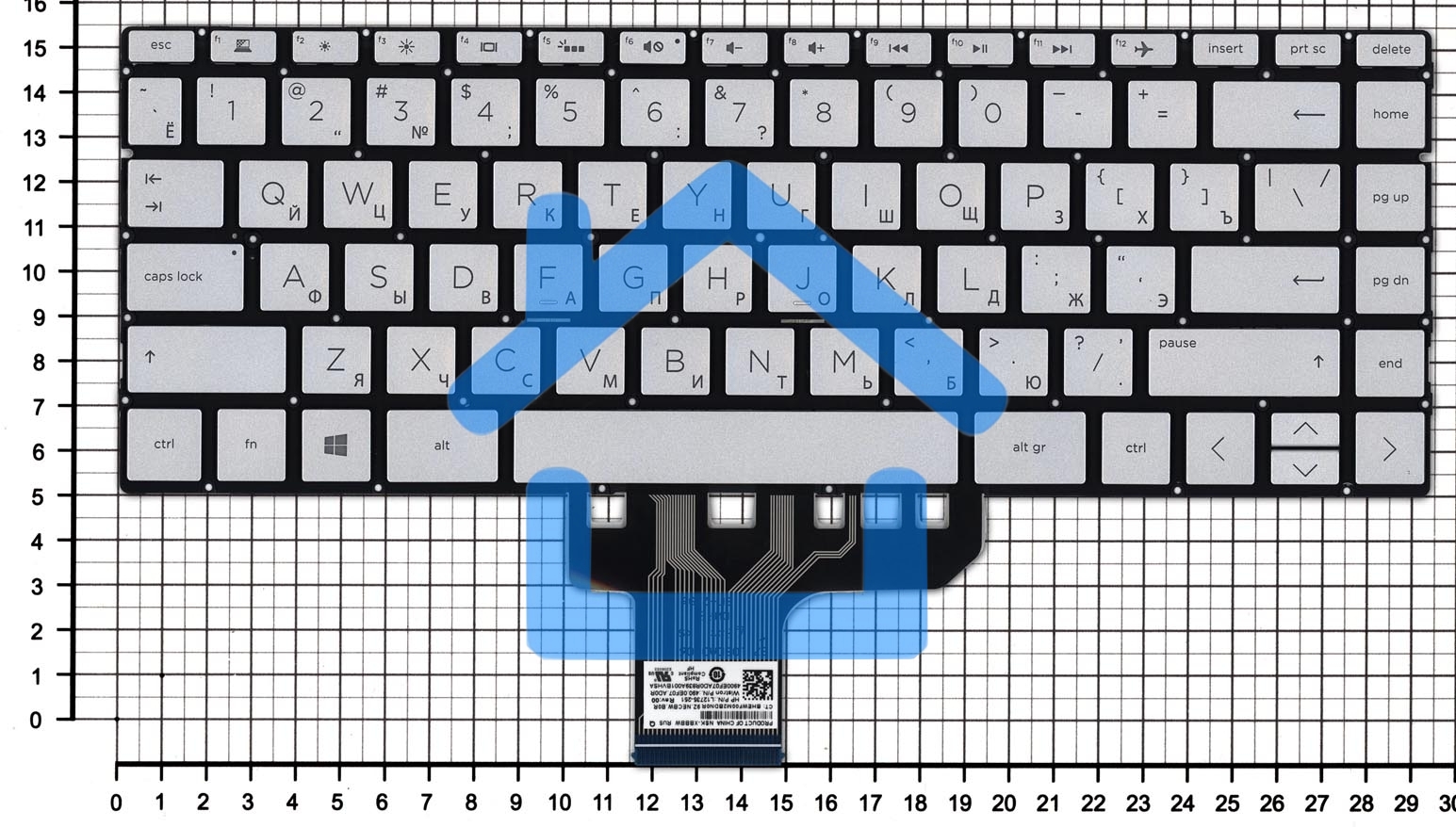 Клавиатура для ноутбука HP Pavilion 13-AN серебристая