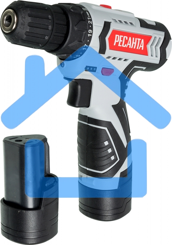 Дрель-шуруповерт Ресанта ДА-12-2ЛК 75/14/2, Аккумуляторная, 12В, 2 АКБ, Кейс
