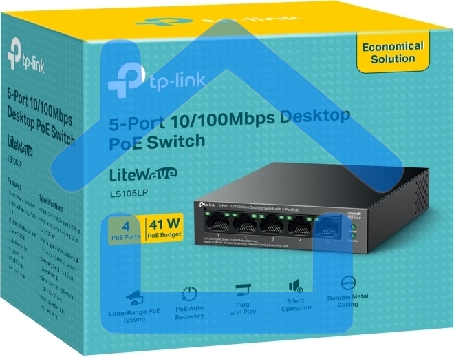 Настольный коммутатор TP-Link LS105LP с 5 портами 10/100 Мбит/с (4 порта PoE)