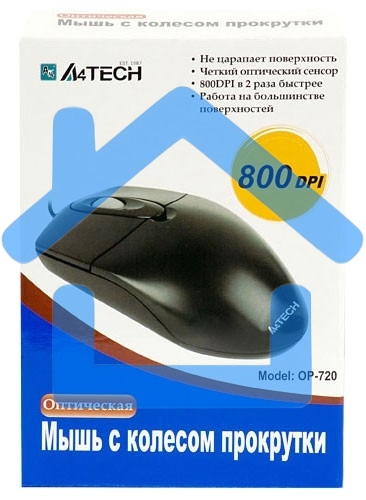 Мышь проводная A4Tech OP-720 черный, 1200 dpi, USB, кнопки - 3