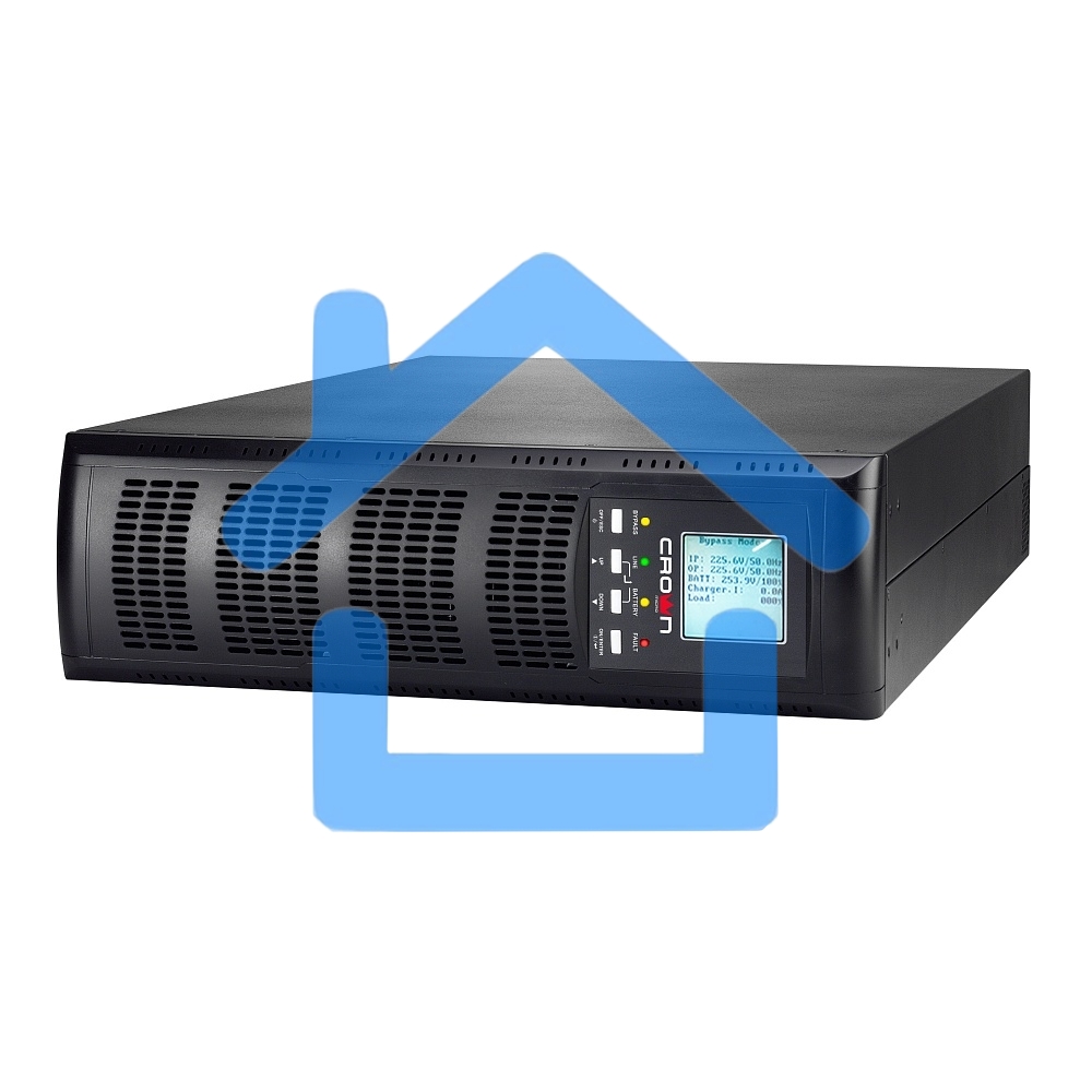 Источник бесперебойного питания CROWN On-Line CMUOA-300X-10K 10000VA/9000W, корпус металл, TOWER&RACK, 3U+3U, АКБ 16*12V/7AH, PF-0.9, AVR 110-300V, порт USB+RS-232, EPO, розетки - клемная колодка (Ph+N+GND), входной кабель 2,5 м, вентилятор охлаждения, ав
