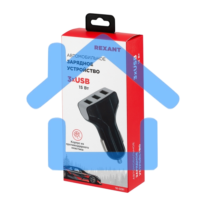 Зарядное устройство в прикуриватель Rexant 3 x USB, 1000mA, черный