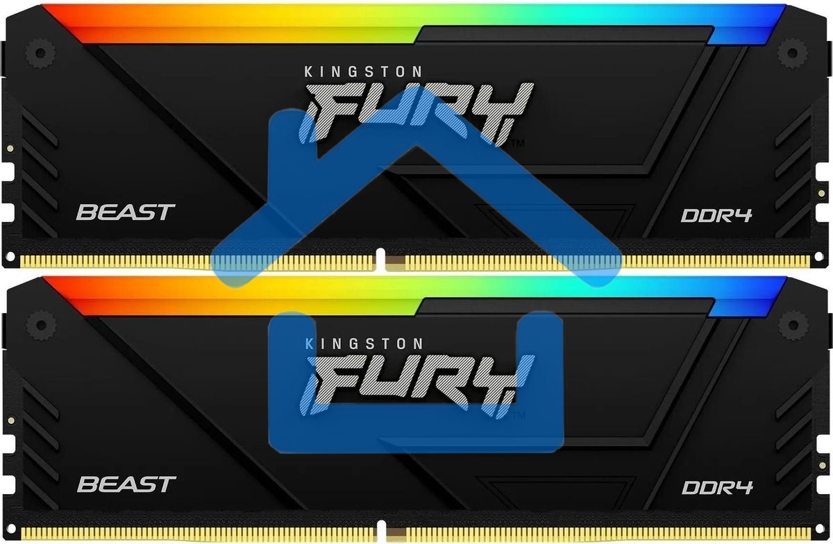 Оперативная память Kingston Fury Beast, DDR4, 16Gb (2x8Gb), 3600MHz, CL17, DIMM, с радиаторами, RGB, черный