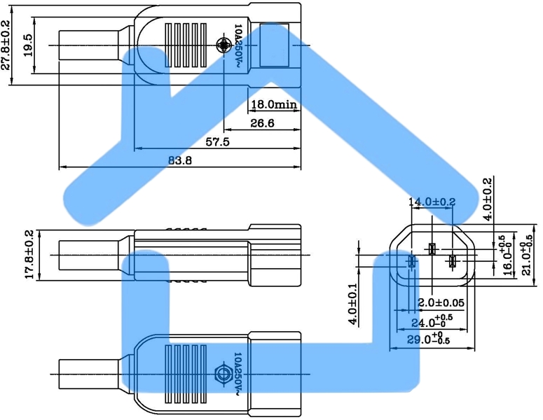 Разъемы для силового кабеля Hyperline CON-IEC320C14 Разъем IEC 60320 C14 220В 10A на кабель (плоские выступающие штыревые контакты в пластиковом обрамлении), прямой