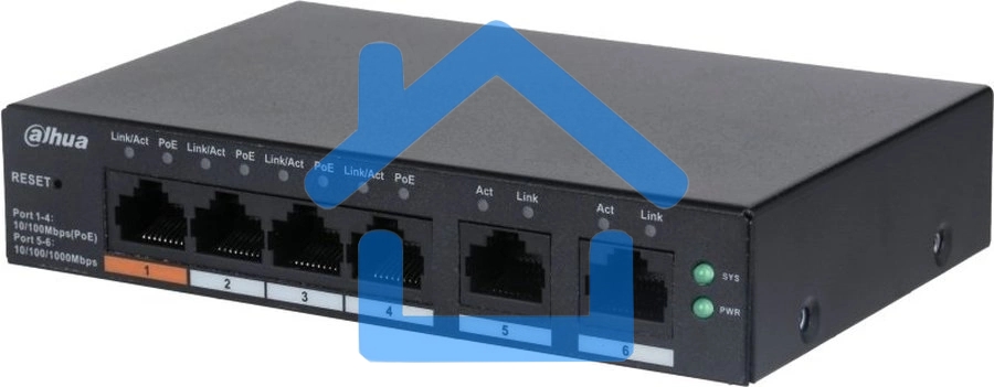 Коммутатор Dahua DH-CS4006-4ET-60 (L2) 4x100Мбит/с 2xКомбо(1000BASE-T/SFP) 30W управляемый