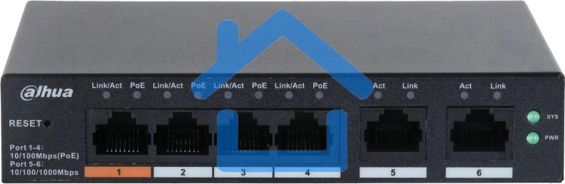 Коммутатор Dahua DH-CS4006-4ET-60 (L2) 4x100Мбит/с 2xКомбо(1000BASE-T/SFP) 30W управляемый