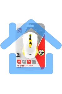 Мышь беспроводная Gembird MUSW-221-Y белый/желтый, 1600 dpi, радиоканал, USB, кнопки - 6